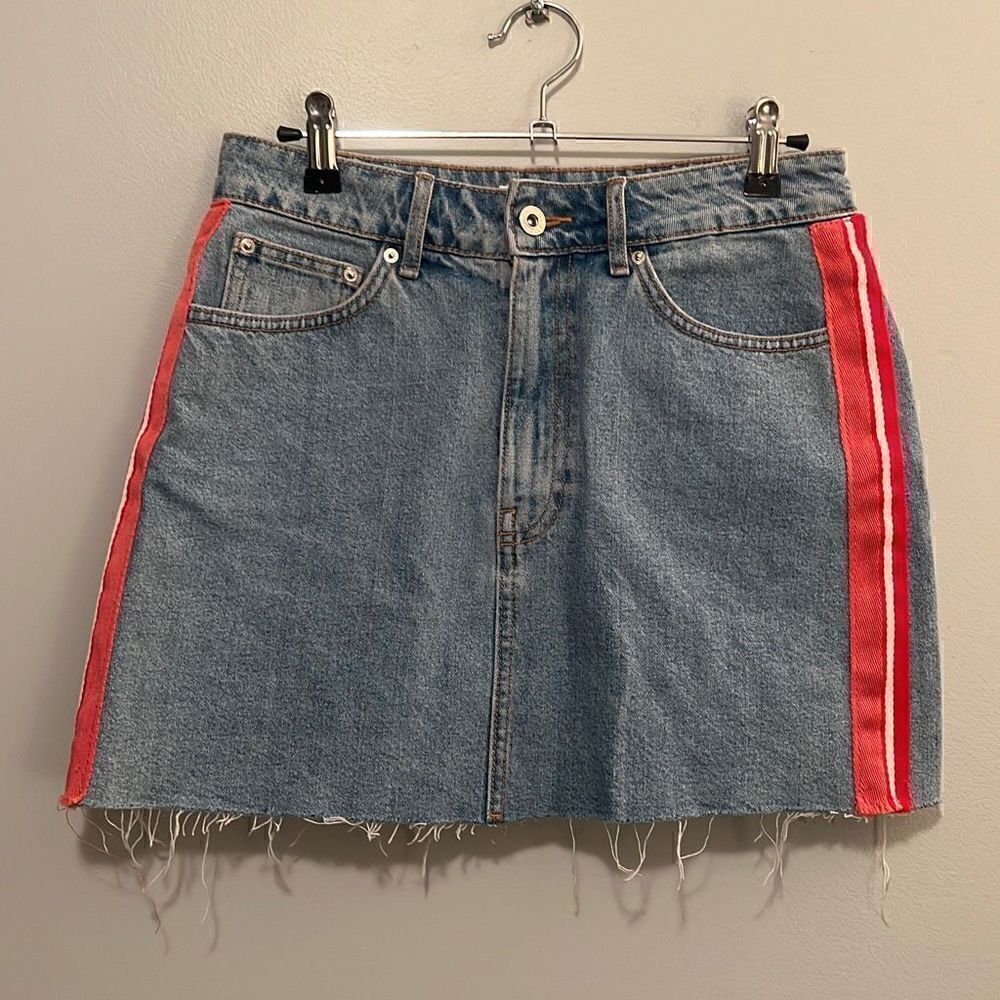 Zara Authentic Women's Side Stripe Raw Hem Denim Skirt